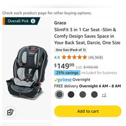 Graco SlimFit 3 in 1 Car Seat -Slim & Comfy Design Saves Space in Your Back Seat, Darcie, One Size