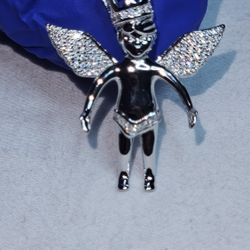 925 Silver Angel Pendant Rhodium Finish With Genuine Moissanite 