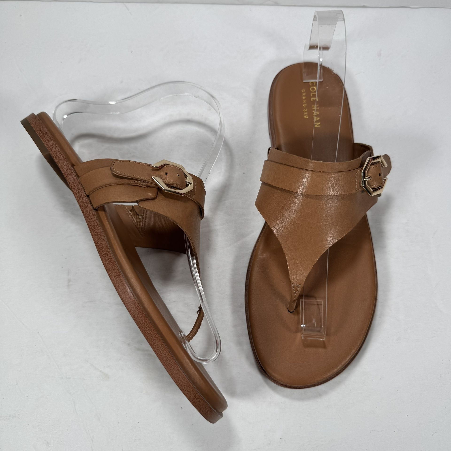 Cole Haan Felicity Grand Tan Leather Gold Buckle Sandals Women Size 9B