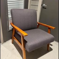 Single Seat Backrest Linen Grey Fabric Leisure Morden Accent Chair Lounge Armchair