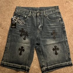 Chrome Hearts Cross Patch Denim Shorts Washed Black