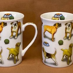 Paul Cardew Man’s Best Friend coffee mugs set of 2 cups 2010 dogs