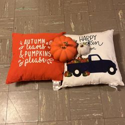 Fall Pillow With Pumpkin Decor 