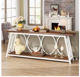 70 inch extra long console table white and brown new