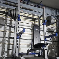 《 FREE DELIVERY 》SQUAT RACK + ADJUSTABLE BENCH + OLYMPIC WEIGHT PLATES + PREMIUM OLYMPIC BARBELL 