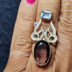 Stunning UNIQUE AMETHYST AND AQUA MARINE HARP 