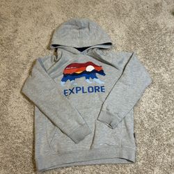 Eddie Bauer grey hoodie with colorful bear design. Size: L 