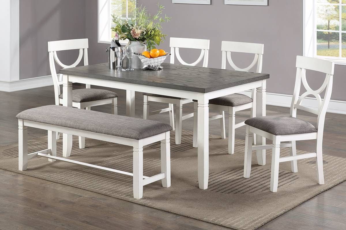 White And Gray Dining Table Set With Bench