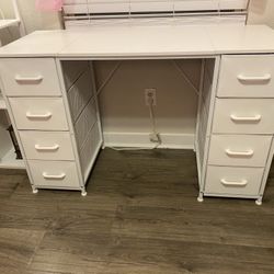 White Desk With 8 Fabric Drawers 