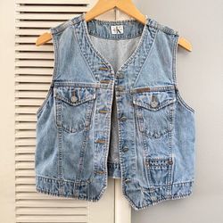 Vintage 80’s Calvin Klein Light Wash Denim Vest Union Made Sz XS / Small