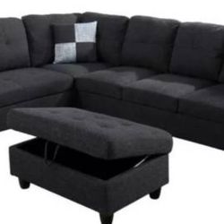 Fabric Linen Sectional Sectional Couch With Ottoman 