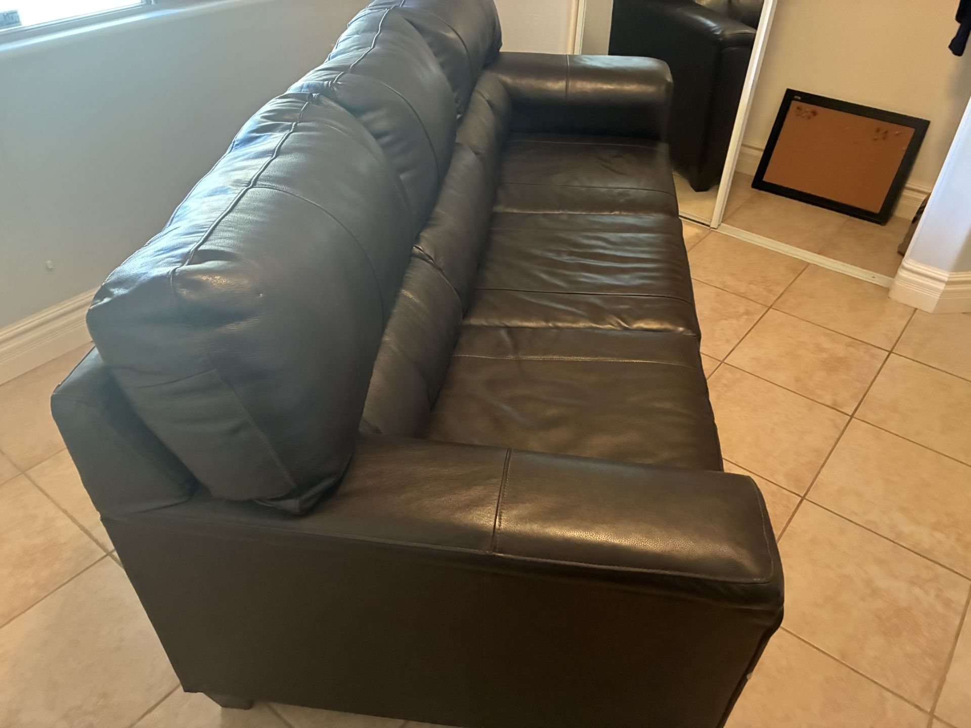 Brown Leather looking (polyester) Sofa