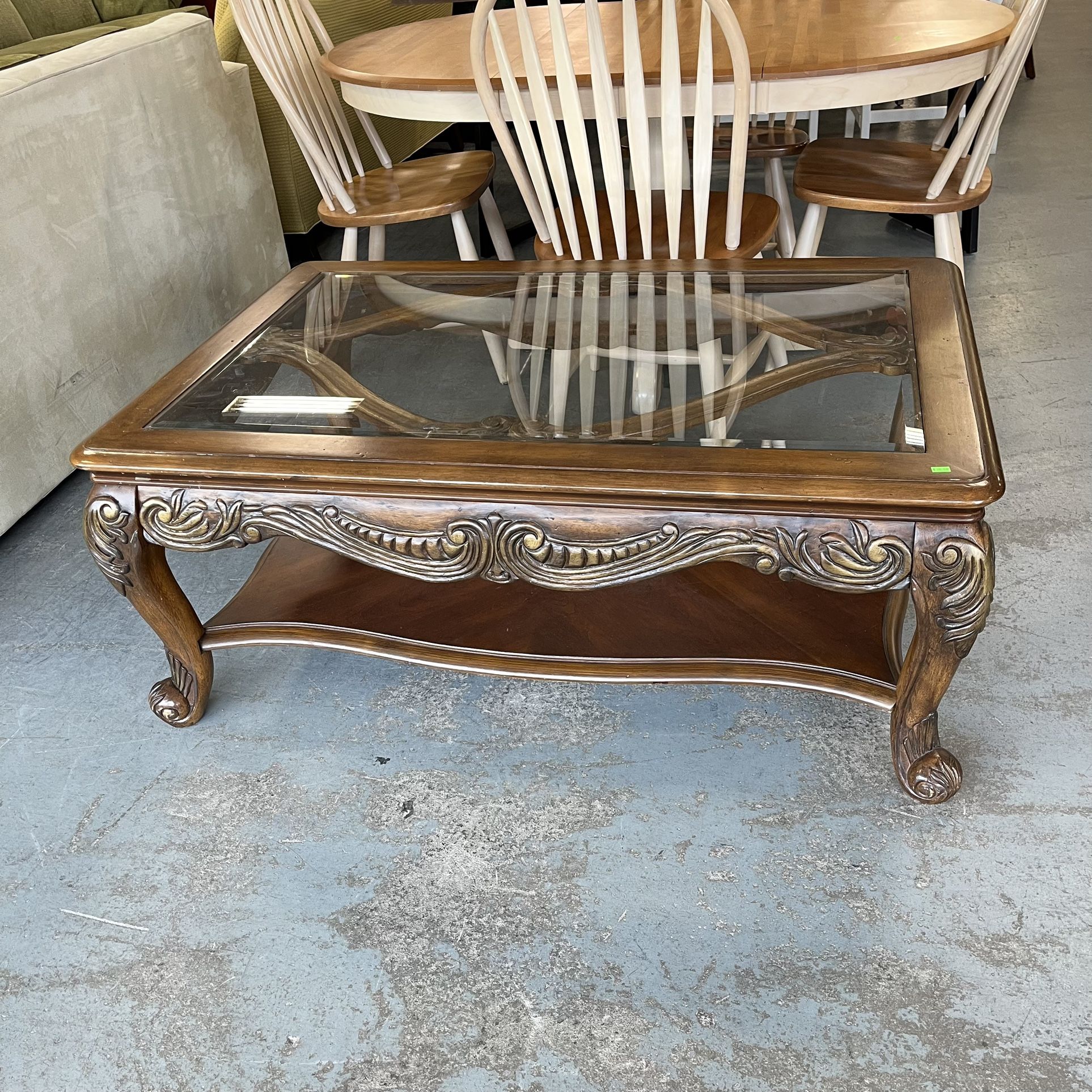 Glass Top Ornate Coffee Table (in Store)