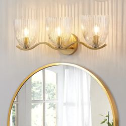 3-Light Modern Bathroom Vanity with Flutted Glasses - W24.3" x D7" x H8