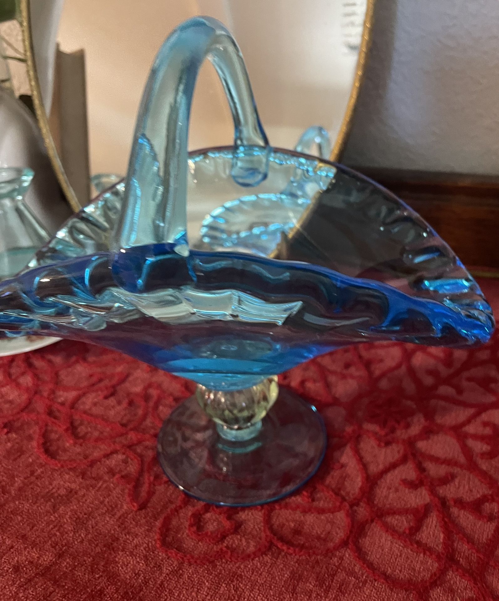 Vintage Blue Art Glass Pedestal.