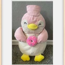 Cute Pink and White Penguin Plush Holding a Donut – Stuffed Animal
