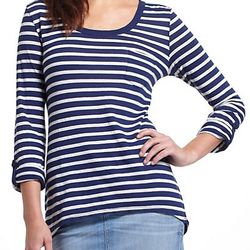 NEW Anthropologie Charlie Stripe Tee Navy Striped Long Sleeve Tunic Top Size M