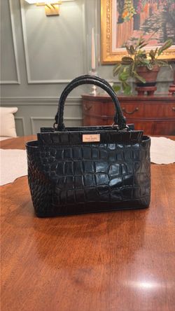 Kate Spade Black Croc-Embossed Structured Handbag