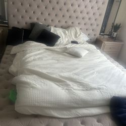 Pink Bed Frame / Headboard With Built In Drawer Space