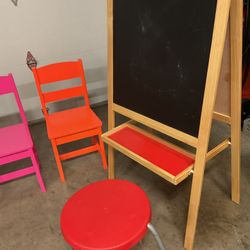 Kids Chalk Board And Chairs