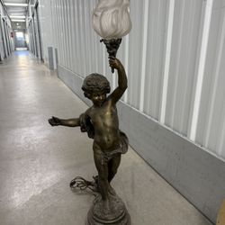 Antique figural sculpture lamp  ENFANT TORCHERE par Aug. Moreau Cherub torch lamp 