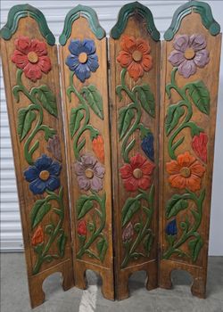 Carved Handcrafted 🌻🌻🌻 Wood Room Divider- Sunflowers 🌻🌻🌻