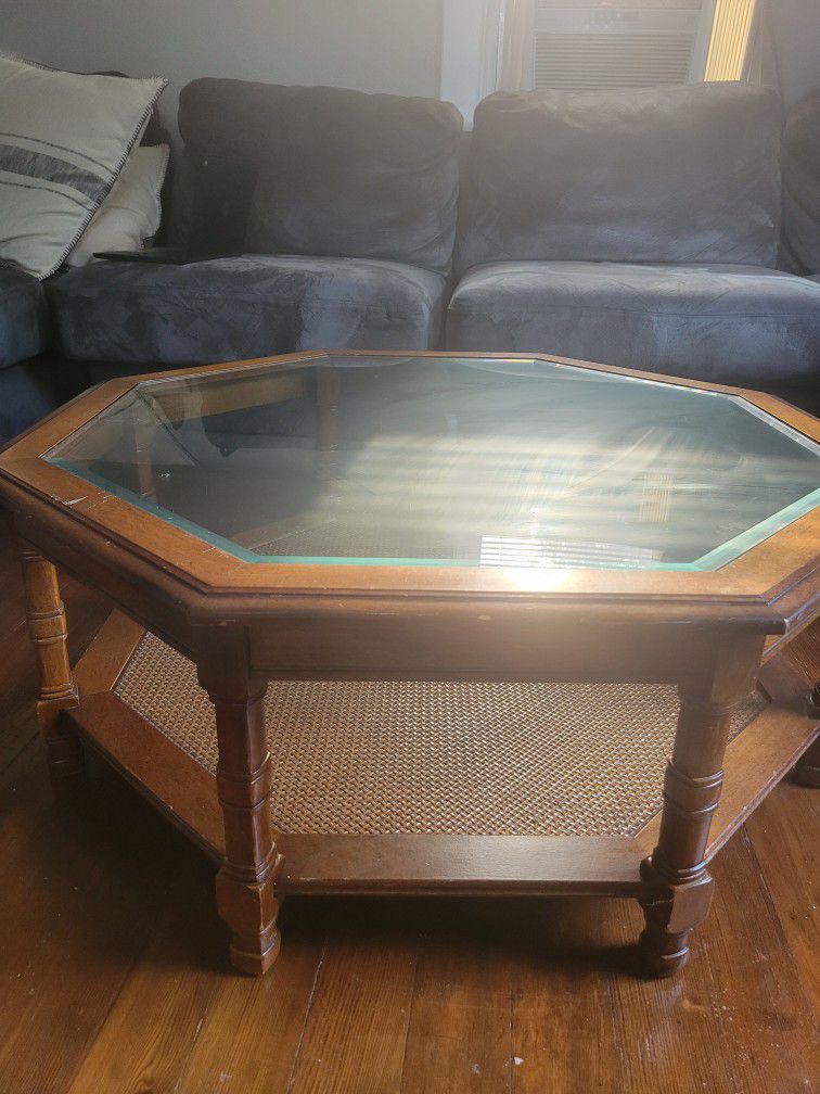 Vintage Glass And Whicker Coffee Table