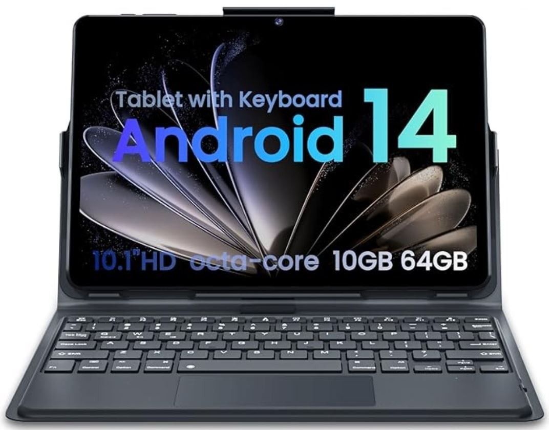 10.1'' Android 14 Tablet, 12GB RAM/64GB ROM, 1280x800 IPS HD Touchscreen