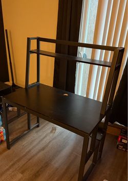 Black Desk with Metal Frame & Upper Shelf – $50 OBO
