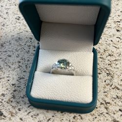 Moissanite Ring Blue/Green Diamond  Silver 