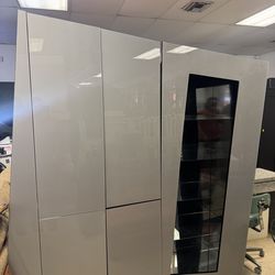 Lisa 2-Door China Cabinet by Status Italy, featuring a white high-gloss lacquer finish and a contemporary design- 82” x 21” x 80”