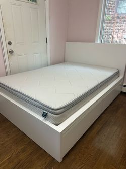 Full Size Bedframe with drawers and mattress  (Ikea MALM)