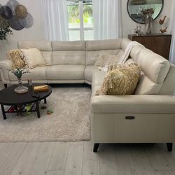 5pc Italian Leather Sectional w Dual Recliners