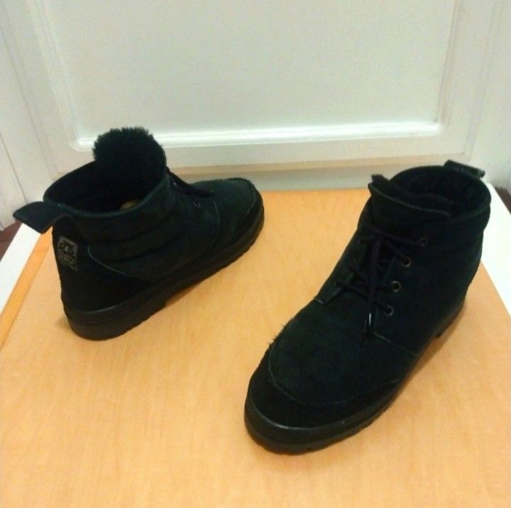 Vintage Country Leather Black Sheepskin Wool Men's Australian Winter Boots Size 10
