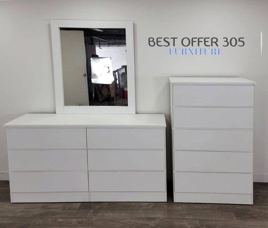 Dresser-Whit-Mirror And Chest- Cómoda-Con-Espejo-Y-Gavetero