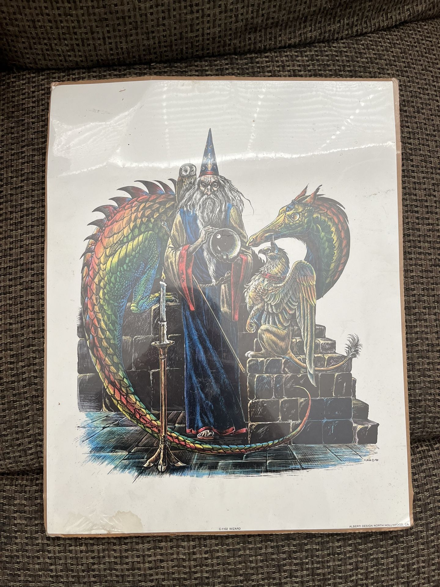 Melody M Pena Wizard Dragon Owl Griffin Poster Colored Print 1981 - RARE