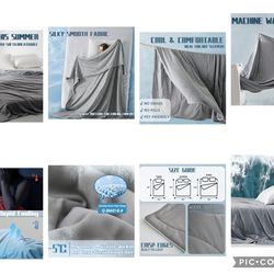 DOWNCOOL Cooling Comforter King Size, Grey Cooling Blanket for Hot Sleeper, Lightweight & Breathable Blanket for Night Sweats,Dual-Side Cooling Summer