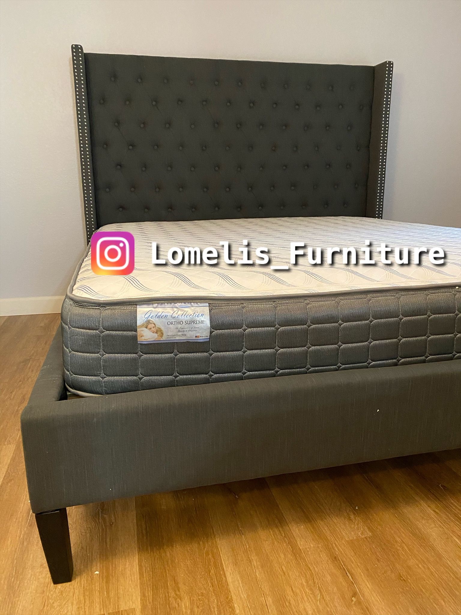 King Gray Tufted Bed W. Orhopedic Mattress