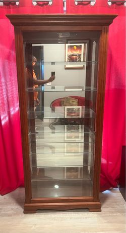 Lighted Curio Cabinet with Six Adjustable Glass Shelves