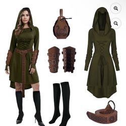 Reinaissance Hooded Dress Costume , Pixie, Robinhood