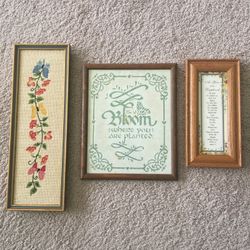 Handmade wall hangings, lot of 3, like new, handmade needlepoint wall hanging 15"h x 6"w, handmade German paper cutting Scherenschnitte wall hanging 1