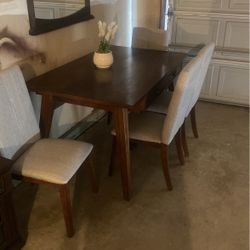 Real Wood Tavel With Four Chairs Grey Upholstery 