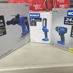 KOBALT 24V BRUSHLESS   7/8” SDS ROTARY HAMMER & 3/8” IMPACT WRENCH  AND WORK LIGHT   ((( TOOL ONLY)) All For $148 Read Below