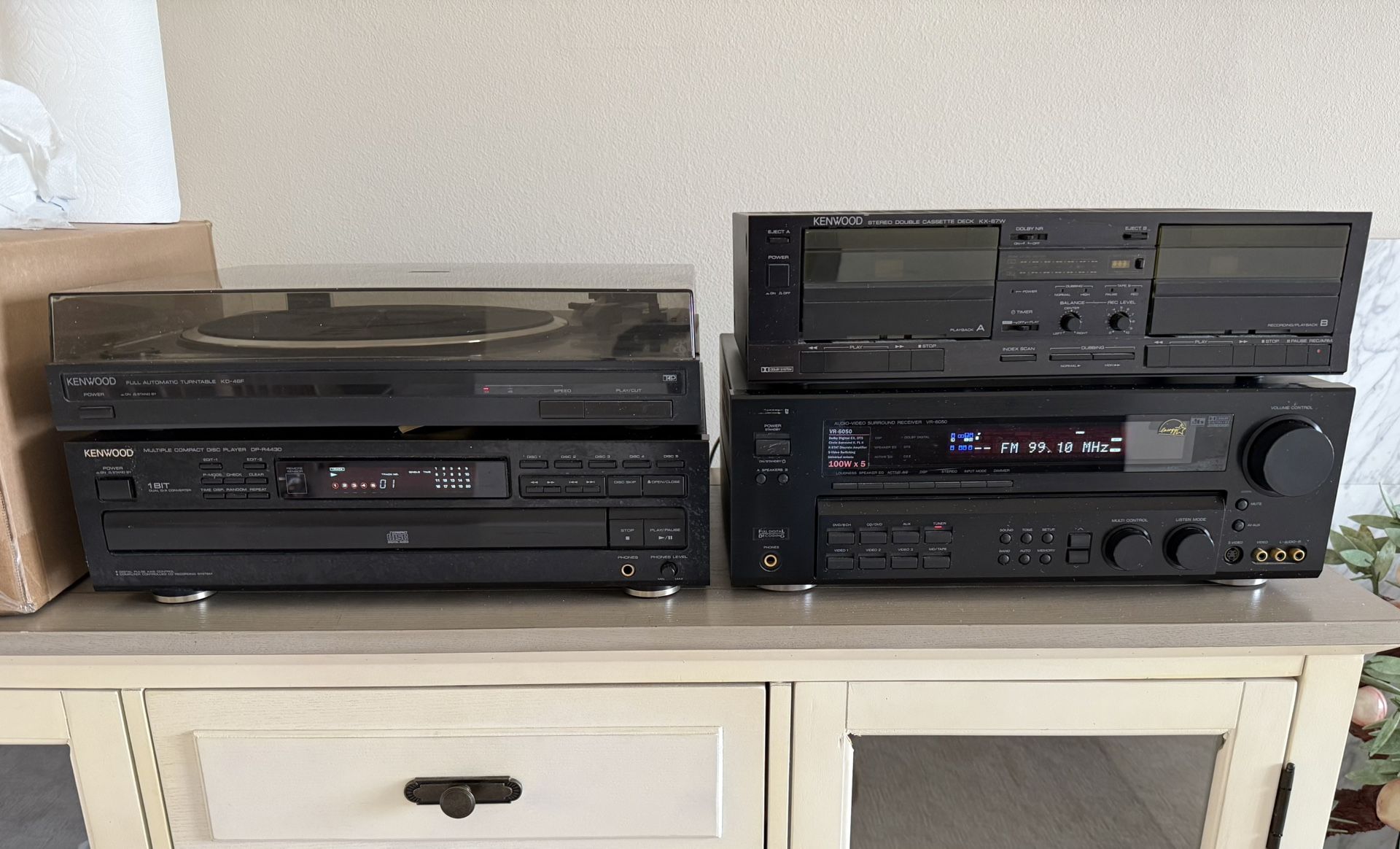 Kenwood Stereo System - KD-48f Turntable, VR-6050 Surround Receiver, DP-R4430 CD Changer & KX-67W Dual Cassette Deck