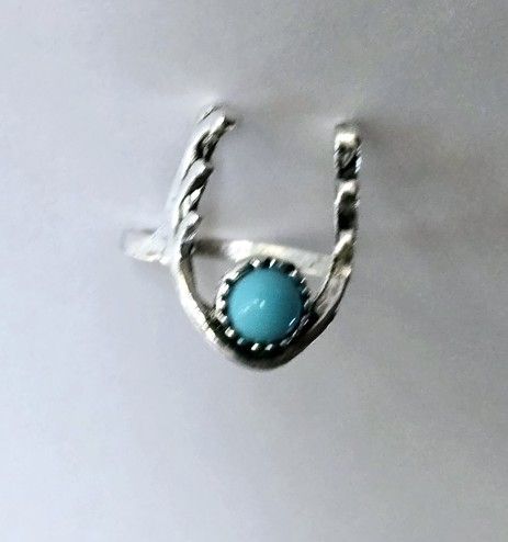 LUCKY NEW SIZE 5 HORSESHOE TURQUOISE TITANIUM FOREVER WEAR SILVER RING