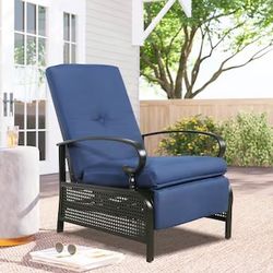 PEAK HOME FURNISHINGS Recliner Chair Wicker Black Metal Frame Stationary Recliner Chair with Blue Olefi