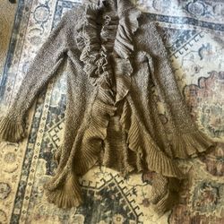 Light Brown Cardigan With Ruffles