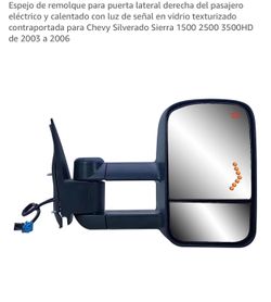 Electric and heated right passenger side door trailer mirror with signal light in textured glass back door for Chevy Silverado Sierra 1 3500HD