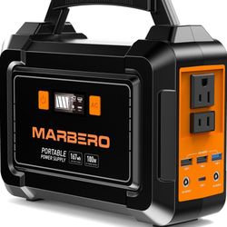 MARBERO Portable Power Station 200W Peak Solar Generator 167Wh Camping Battery Power Supply with 110V AC Outlet 2 DC Ports 4 USB Ports LED for CPAP Tr