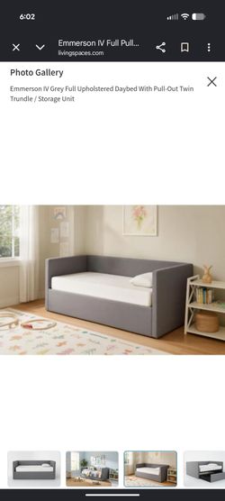 Living Spaces Emmerson IV Full Upholstered Daybed with Pull-Out Twin Trundle in sage green. Includes top mattress.